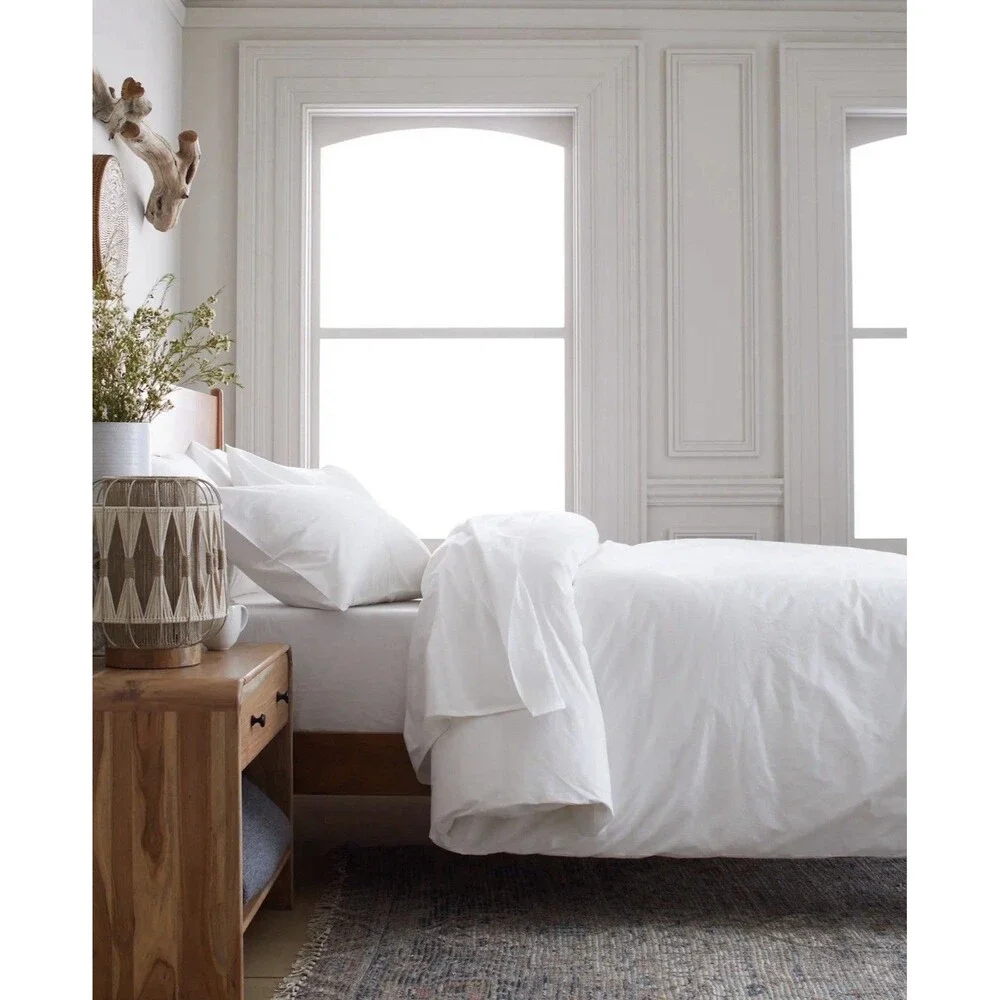 Quince Organic Brushed Cotton Duvet Cover Set Full Queen White NEW $114 Retail